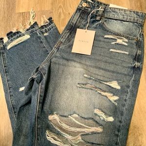 KANCAN | Relaxed Fit destructed rainbow thread jeans